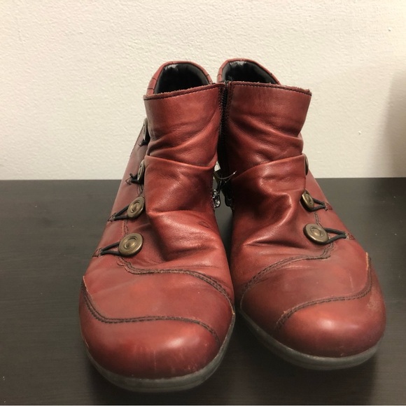 REMONTE RIEKER US 9 EU 40 Women's Red Rich Leather Zip Booties Burgundy Clean! - Picture 2 of 6